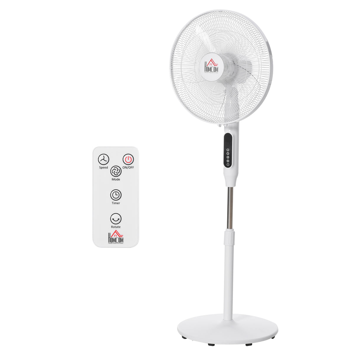 Ventilador de pé de 40cm / 16 "com 3 modos e 3 velocidades Altura ajustável de 118-138cm Temporizador de oscilação 85 ° com controlo remoto branco — foto 1