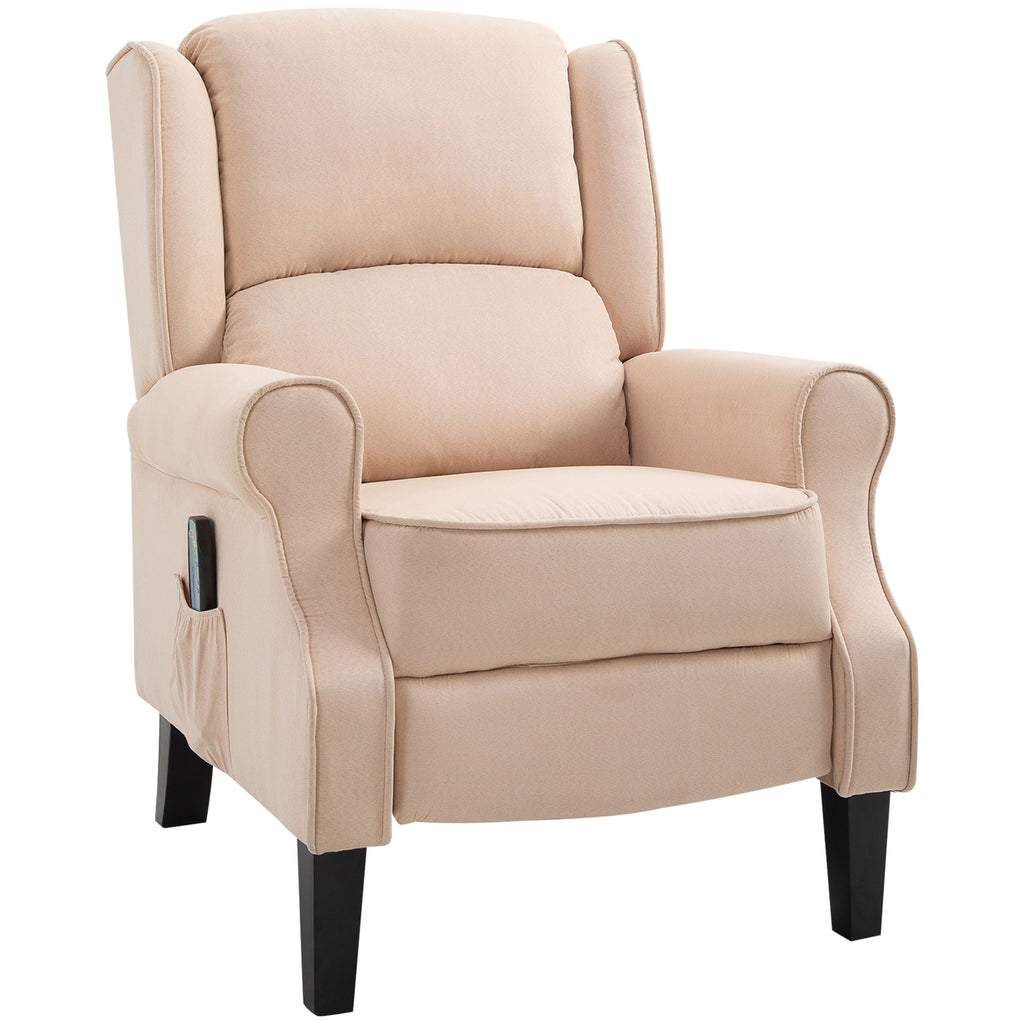 Poltrona de Massagem Poltrona Relax Reclinável com Controlo Remoto 2 Áreas de Massagem Bolso Lateral 78x83x101 cm Bege — foto 1