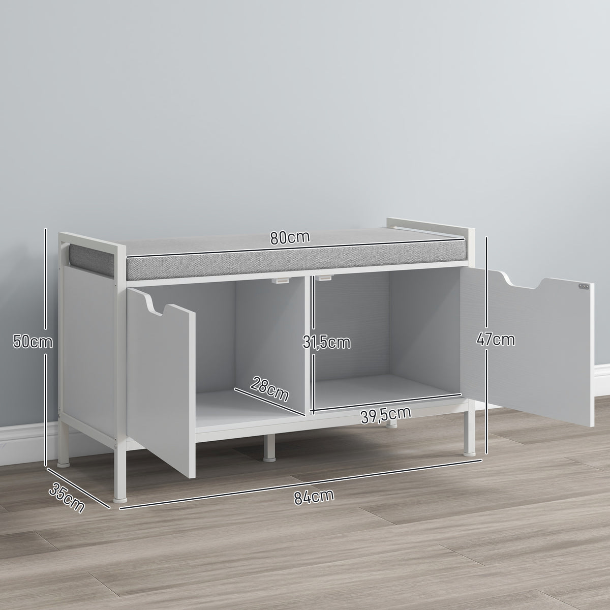 Banco Sapateira com Assento com Almofada Amovível para 4 Pares de Sapatos Banco Sapateira para Entrada Corredor Sala de Estar 84x35x50 cm Branco — foto 3