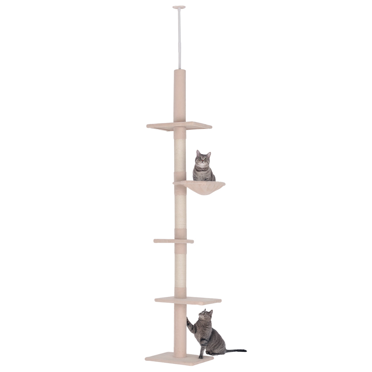 Árvore Arranhadora para Gatos Arranhador para Fixar ao Teto Altura Ajustável com Plataformas Poste de Sisal 40x34x230-260cm Bege — foto 1