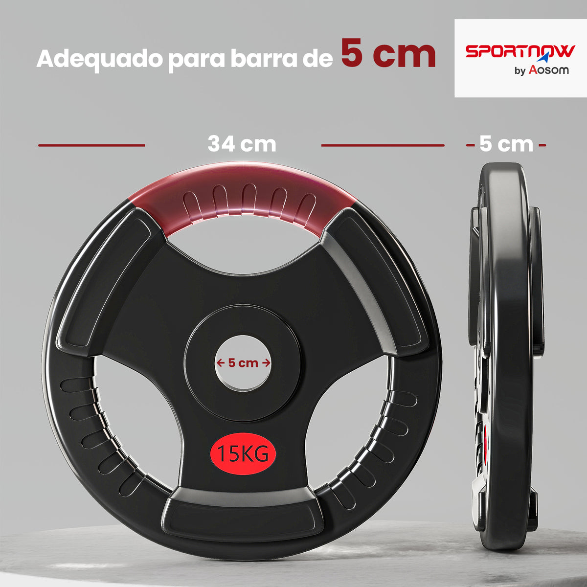 Discos de Pesos com Orifício de Ø50 mm 2 Discos de 15 kg com Anel Interior de Aço e Triplo Aperto para Halteres e Barras Treino Fitness em Casa Ginásio Ø34x5 cm Preto — foto 3