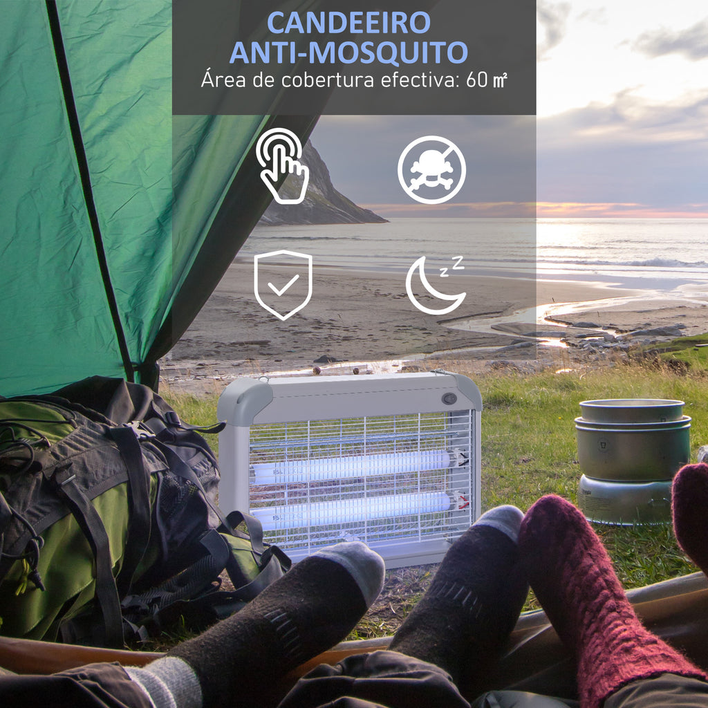Lâmpada Anti-mosquito Elétrica com Luz Ultravioleta 20W com 2 Tubos LED Área de Ação 60m² 39x7.5x26.5 cm Branco — foto 4