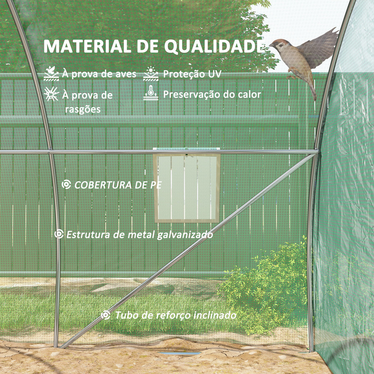 Estufa Tipo Túnel 3x3x2 m Estufa de Exterior com Paredes Laterais Enroláveis 4 Janelas de Malha e Porta Enrolável com Fecho de Correr para Jardim Pátio Verde — foto 4