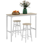 Conjunto de Mesa Alta de Bar com 2 Bancos Mesa Alta de Cozinha com Bancos Estrutura em Aço Mesa Alta Estilo Industrial para Sala de Jantar Natural e Branco — foto 1