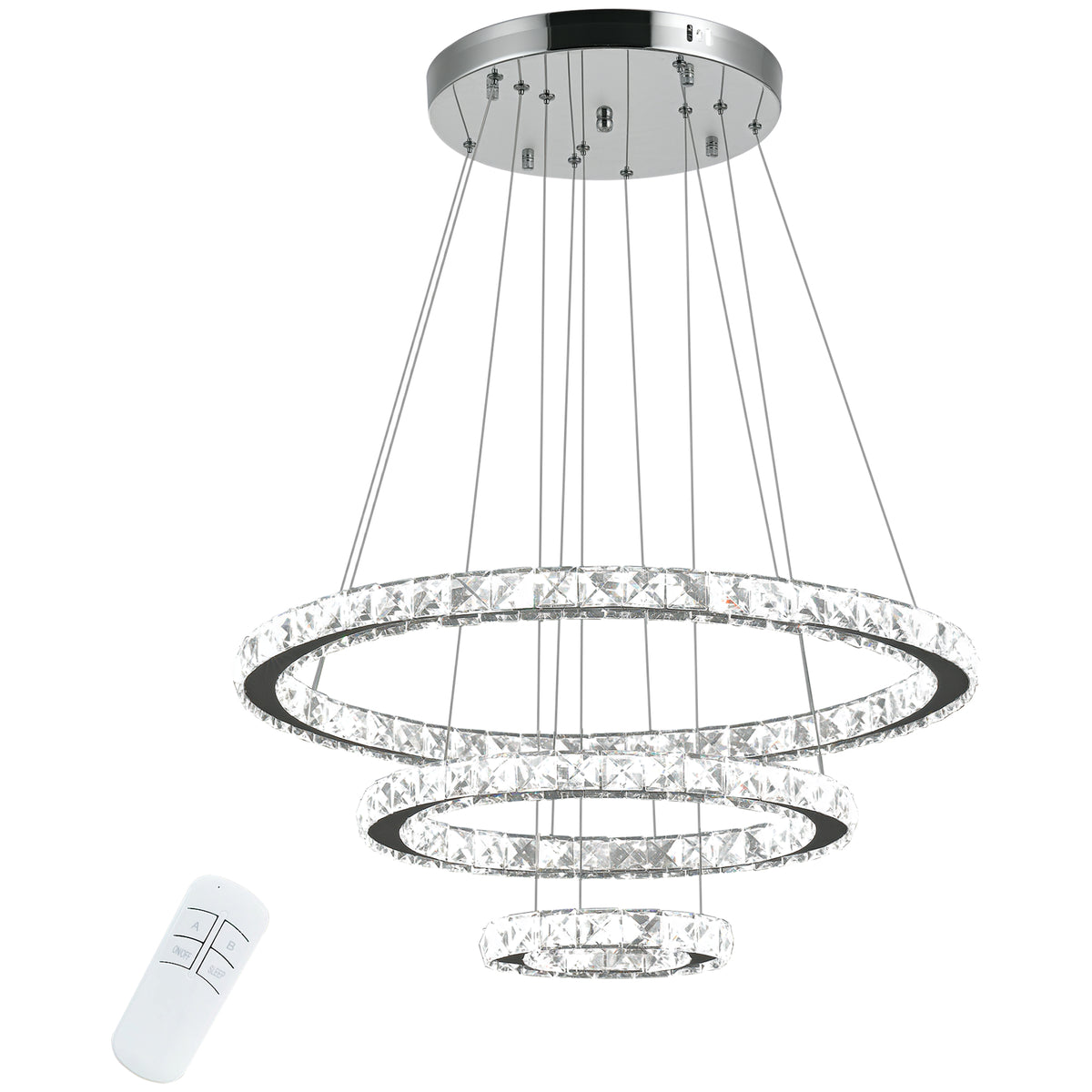 Lustre Luminária Pendente de Cristal Moderno Lâmpada Pendurada LED 40W com 3 Anéis Ângulos Ajustável e Controle Remoto 4000K Luz Branca para Salão Sala de Jantar Ф60x110 cm — foto 1