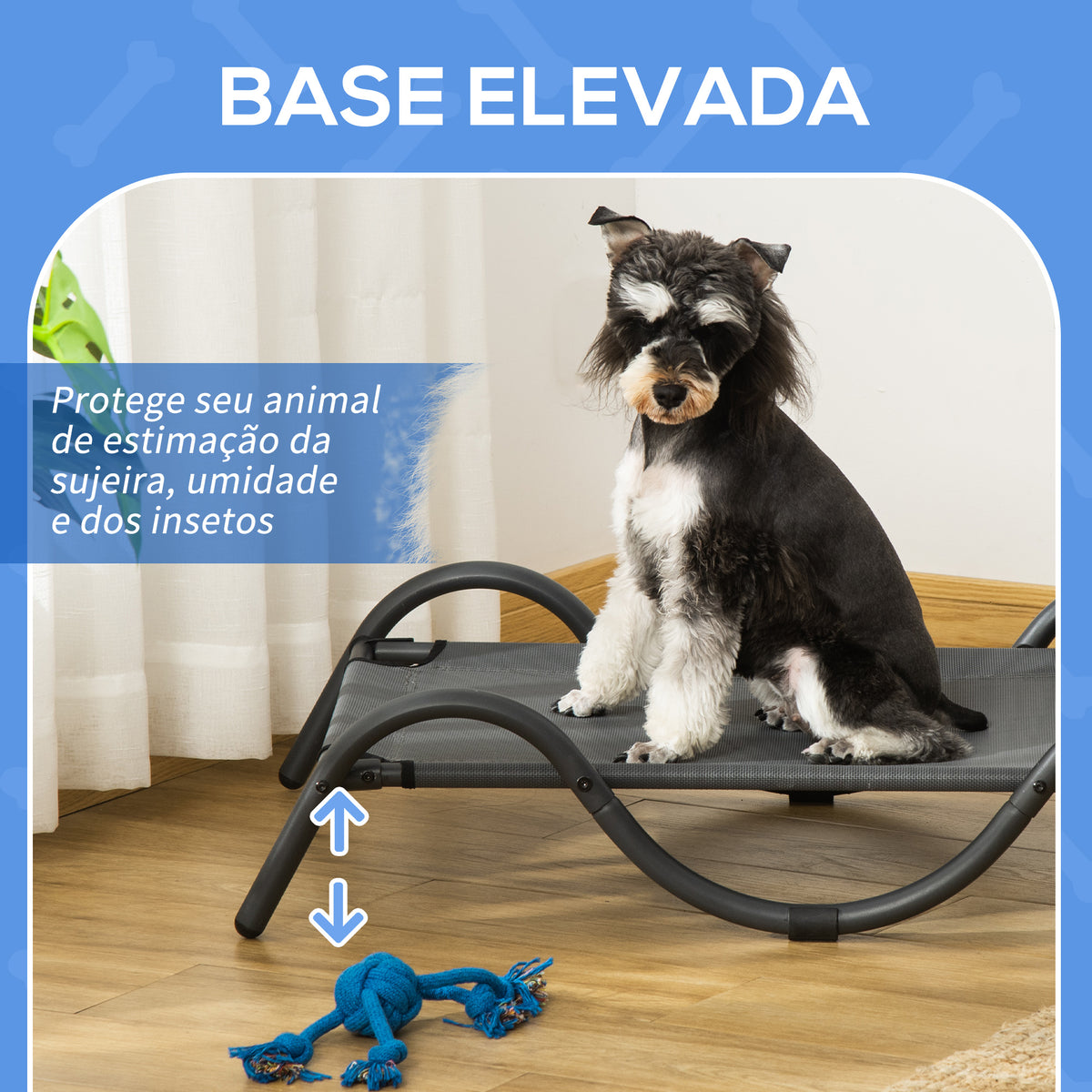 Cama Elevada para Cães Pequenos e Médios Cama para Animais de Estimação com Tecido de Malha Respirável Estrutura Curvada para Interior Exterior 92x55,5x21cm Cinza — foto 4