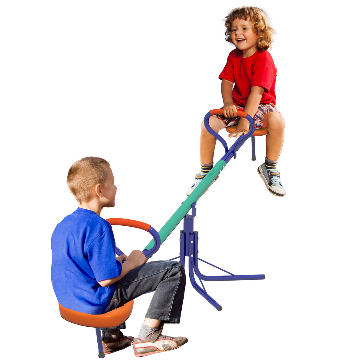 Baloiço para Crianças Carga 90 kg Sobe e Desce Infantil Giratório 360° com Barra de Comprimento Ajustável Amortecedor Assento Confortável e Base de Aço para Pátio Jardim Multicolor — foto 1