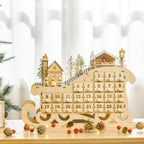 Calendário de Advento de Natal com Luzes LED e 24 Gavetas Decoração de Natal Modelo de Trenó 45x10x31cm Madeira Natural — foto 9