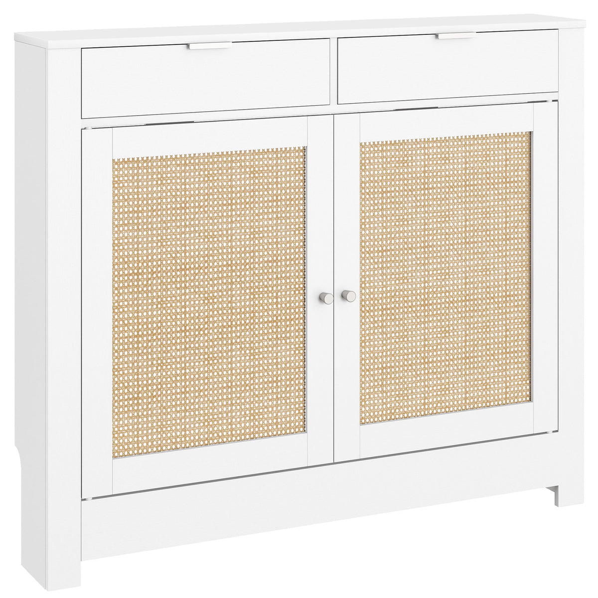 Cobertura para Radiador com Portas Rebatíveis e Vime Proteção Radiador de MDF 111x19x95,5 cm com Compartimento Desenho Boémio para Sala Quarto Branco — foto 1