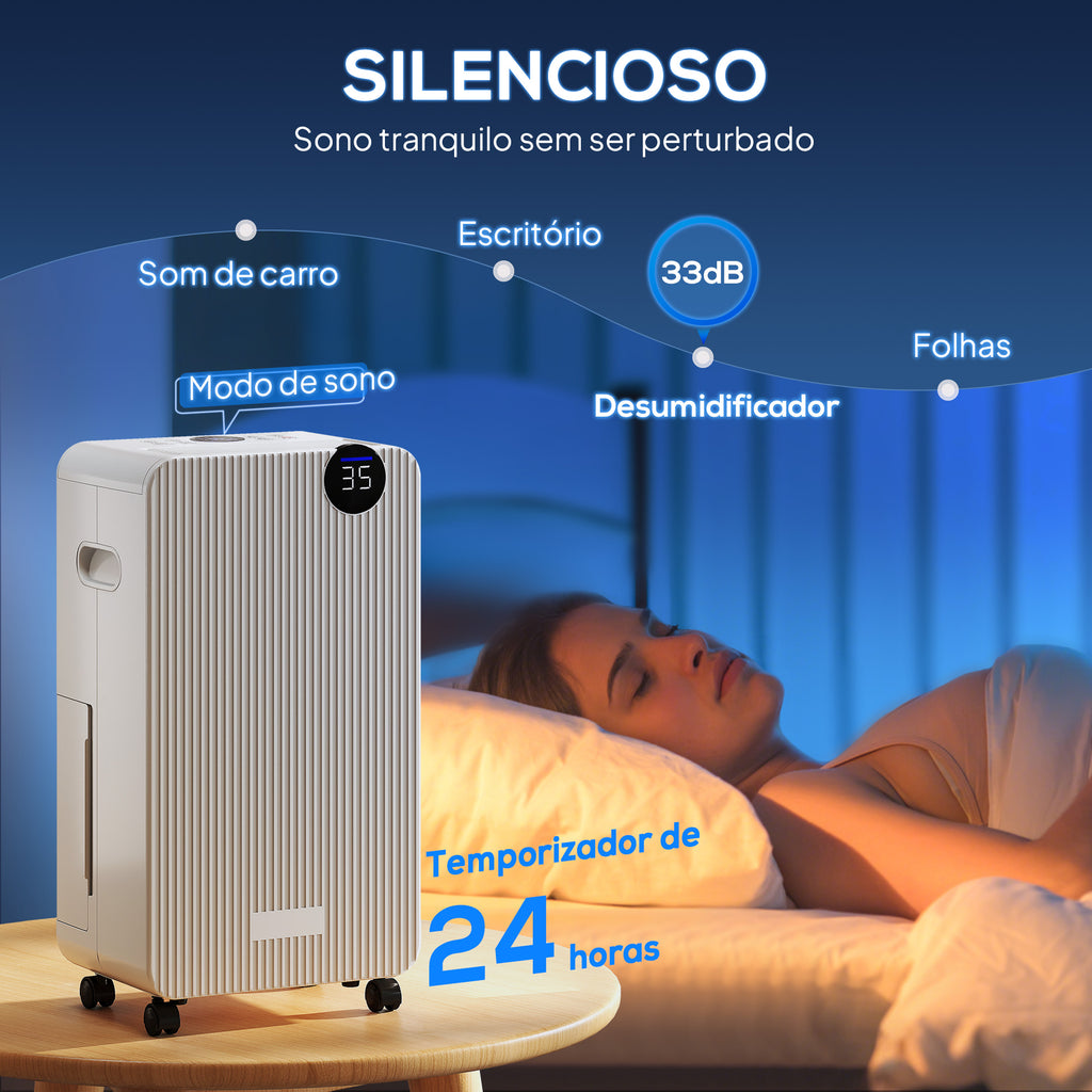 Desumidificador 12L/dia Depósito 2,1L Silencioso Desumidificador Elétrico com 4 Modos Ecrã LED Temporizador Desligamento Automático Bloqueio Infantil e Drenagem Contínua até 12-25㎡ Branco — foto 4