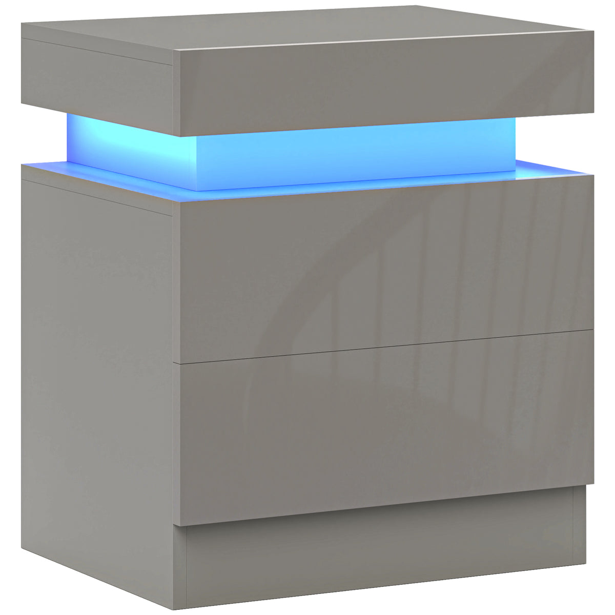 Mesa de Cabeceira com Luz LED Mesa de Cabeceira com Painel de Alto Brilho 2 Gavetas e Controlo Remoto para Sala de Estar Dormitório 45x35x52 cm Cinzento — foto 1