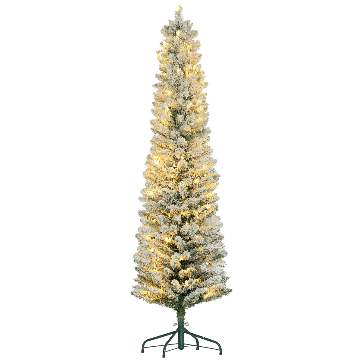 Árvore de Natal 180 cm Árvore de Natal Artificial Nevada com 150 Luzes LED 329 Ramos e Suporte de Metal Árvore de Natal para Sala de Estar Verde e Branco — foto 1