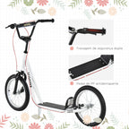 Trotinete para Crianças acima de 5 Anos e Adolescentes com Guiador Ajustável em Altura 2 Pneus de Borracha Insufláveis com Travagem Dupla e Rodas 16" Carga 100 kg 139x58x90-96 cm Branco — foto 7