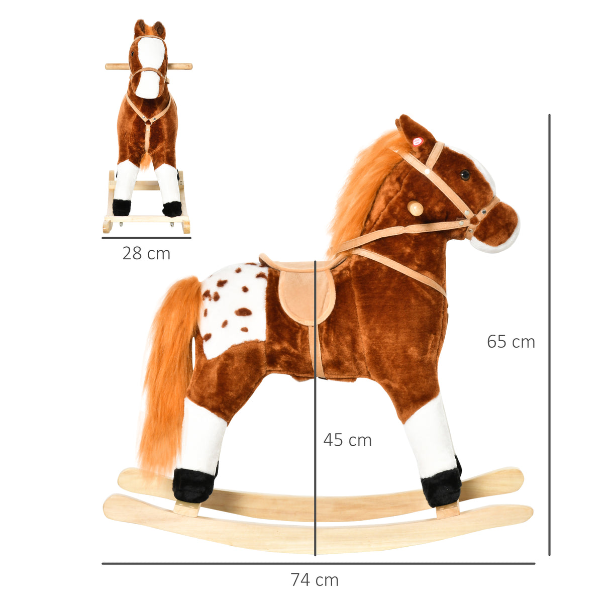 Cavalo Baloiço de Pelúcia para Crianças entre 3-6 Anos com Sons de Relincho 74x28x65 cm Marrom — foto 3