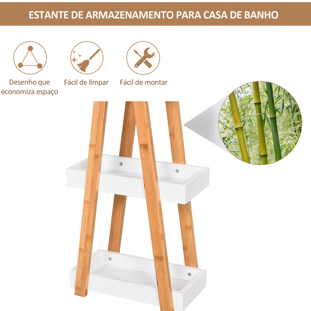 Estante de Bambú para Casa de Banho com 3 Prateleiras de Armazenamento Móvel Organizador para Cozinha Sala de Estar Lavanderia 30x18x81cm Madeira e Branco — foto 4