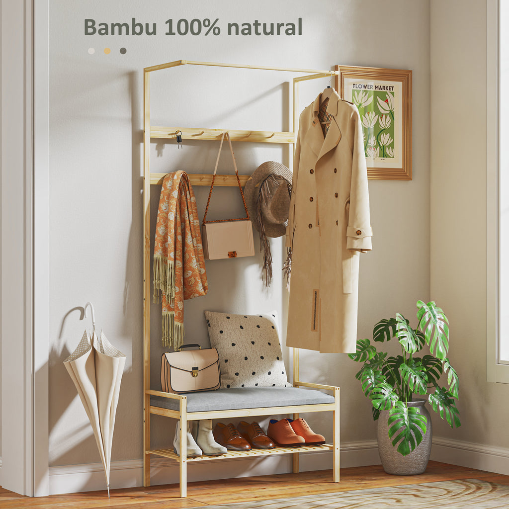 Móvel Cabide de Entrada Móvel de Entrada com Sapateira 10 Ganchos Barra Superior e Compartimento para Corredor Dormitório 73,5x34x171 cm Madeira e Cinza — foto 6