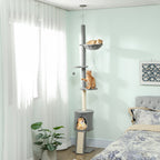Arranhador para Gatos de Chão a Teto Altura Ajustável de 220-240 cm Torre para Gatos com Rede Plataformas em Flor Cavernas Rampa e Bola Cinza Claro — foto 2