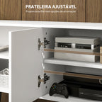Móvel de TV para Televisores de até 65 Polegadas Móvel de TV para Sala com 2 Prateleiras Abertas 1 Armário com Portas e Orifícios para Cabos 145x38x65 cm Estilo Moderno Branco — foto 5