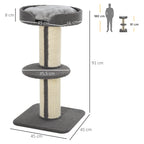 Arranhador para Gatos Altura 91 cm Arranhador para Gatos de 3 Níveis com Ninho Plataforma e Poste de Sisal 45x45x91 cm Cinza — foto 3