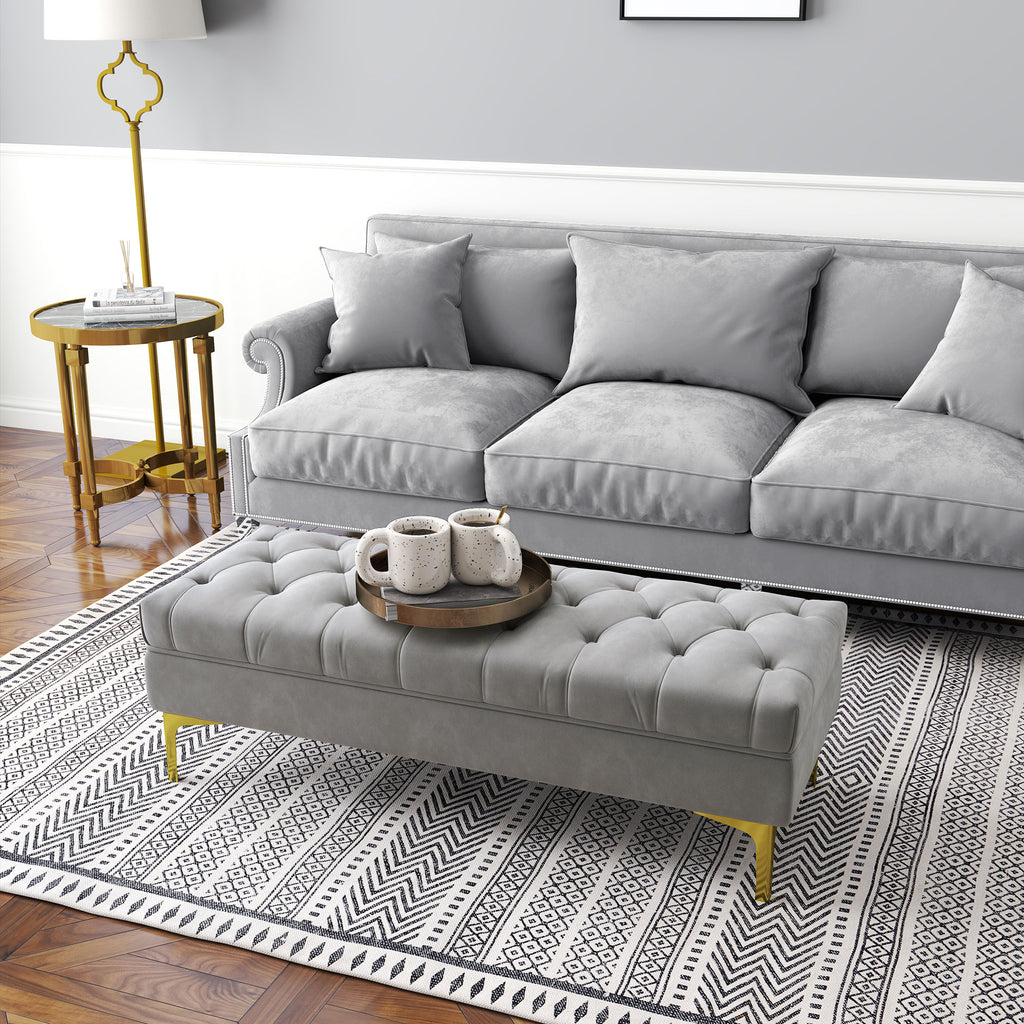 Banco de Pé de Cama com Assento Acolchoado e Pés Metálicos Banco de Quarto para Entrada Corredor Capacidade 120 kg 118x45x42 cm Cinza — foto 8