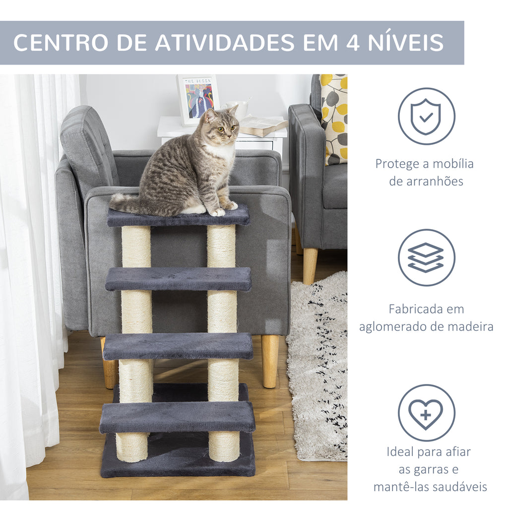 Escada para animais de estimação escada para gatos cães cobertura macia de pelucia Raspador de Sisal Estável 4 Passos 60x42x61 cm Cinzento — foto 7