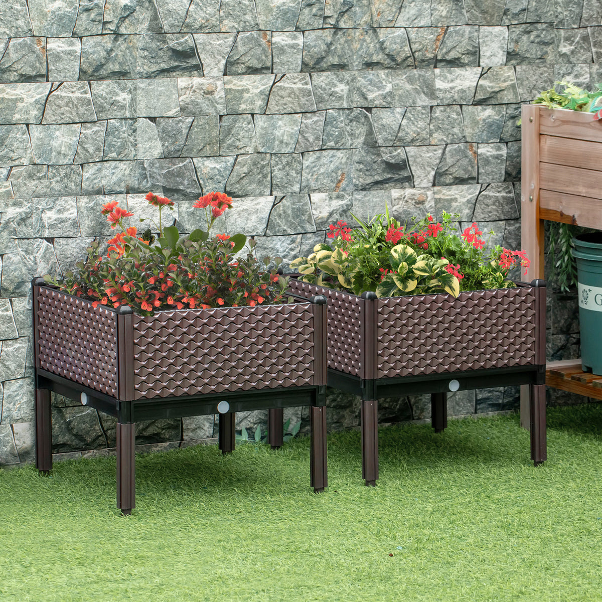 Conjunto de 2 Floreiras de Exterior Floreiras Quadradas Elevadas Combinação Livre Floreiras para Jardim Pátio 50x50x46,5 cm Marrom — foto 2