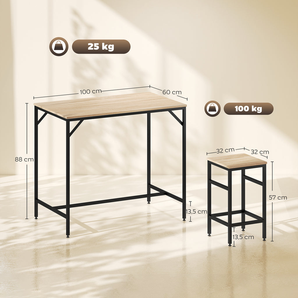 Conjunto de Mesa de Bar com 4 Bancos com Apoio para os Pés Conjunto de Móveis de 5 Peças Mesa de 100x60x88cm e Bancos de 32x32x57cm para Sala de Jantar Cozinha Preto e Carvalho — foto 3