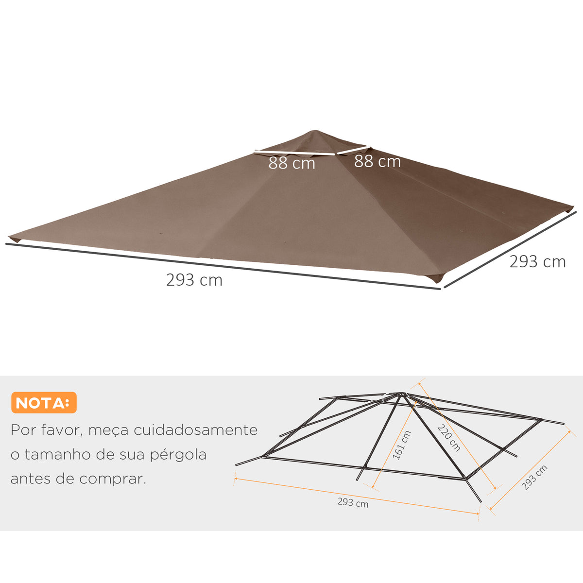 Toldo de substituição de 3 x 3 m para barraca de jardim gazebo ao ar livre com 8 orifícios de drenagem e ventilação marrom — foto 3