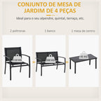 Conjunto de Móveis de Jardim Conjunto de 4 Peças Móveis de Exterior com 2 Poltronas 1 Sofá de 2 Lugares e Mesa de Centro com Tampo de Vidro Temperado Preto — foto 4