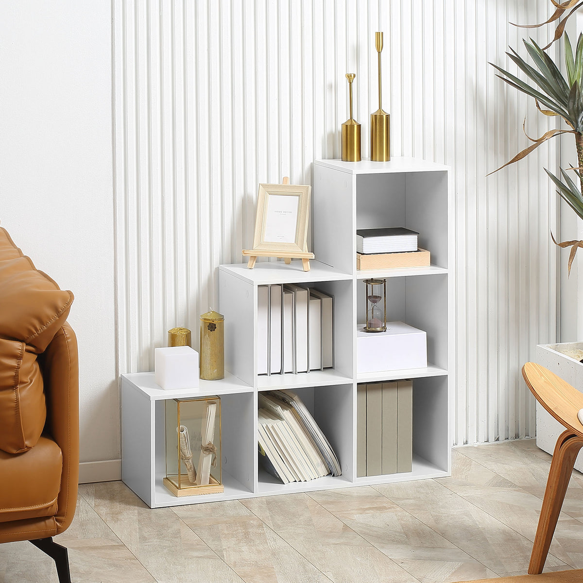 Estante em Forma de Escada Estante de Armazenamento com 6 Cubos Estante de Exposição 91,5x29,5x91,5cm Branco — foto 2