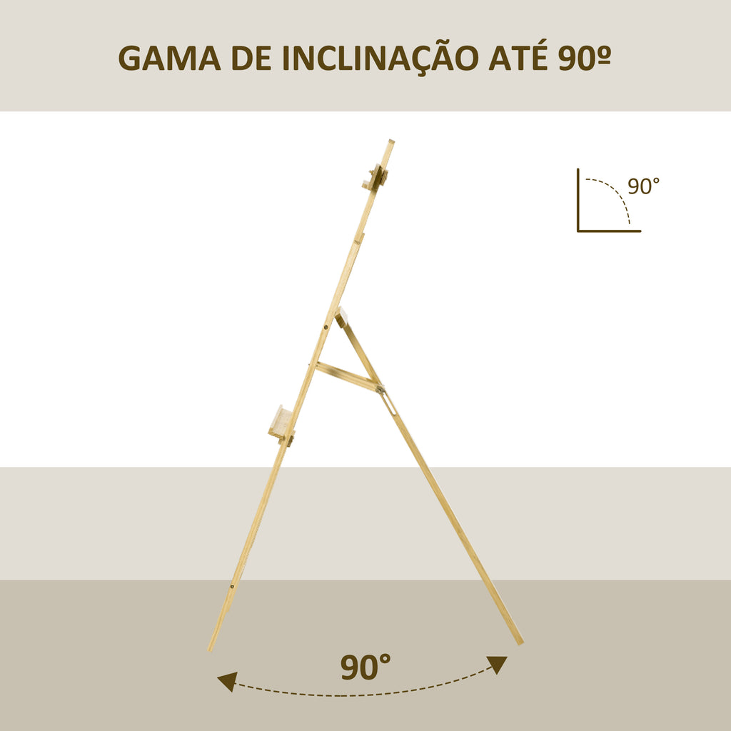 Cavalete Pintura de Madeira Cavalete de Desenho Estúdio Inclinável 90° com Suporte Tripé e Pincel 51,5x71,5x134,5cm Madeira Natural — foto 6