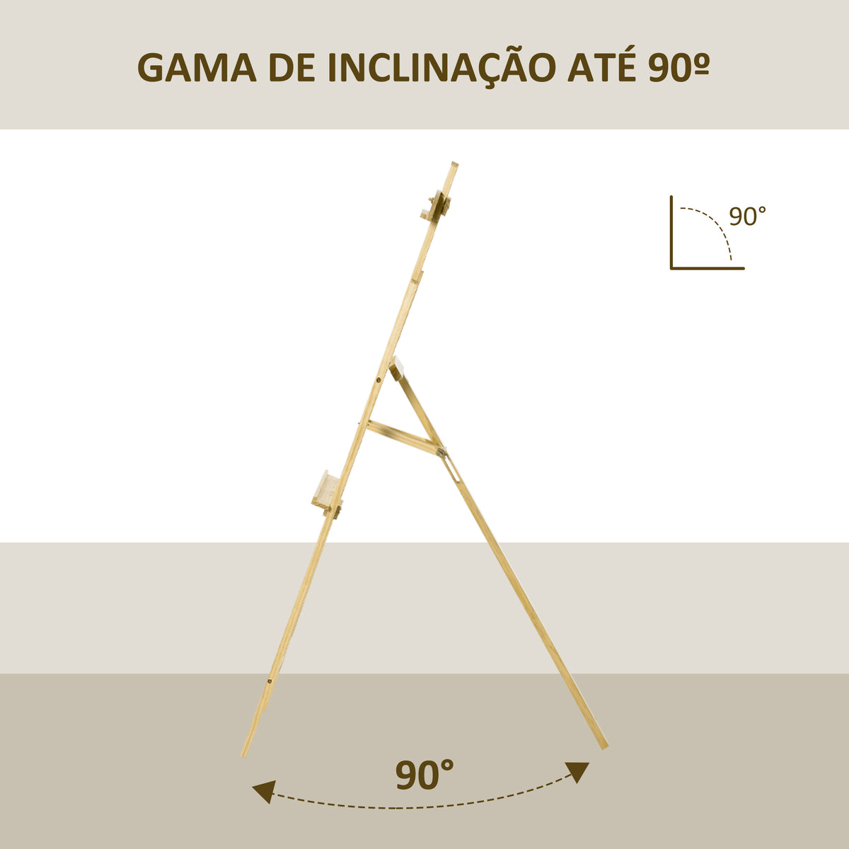 Cavalete Pintura de Madeira Cavalete de Desenho Estúdio Inclinável 90° com Suporte Tripé e Pincel 51,5x71,5x134,5cm Madeira Natural — foto 6