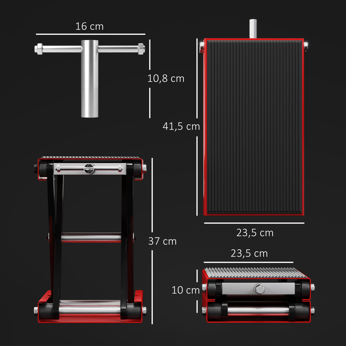 Plataforma de Elevação Tipo Tesoura com Altura Ajustável Carga 500kg 41,5x23,5x10-37cm Preto e Vermelho — foto 3