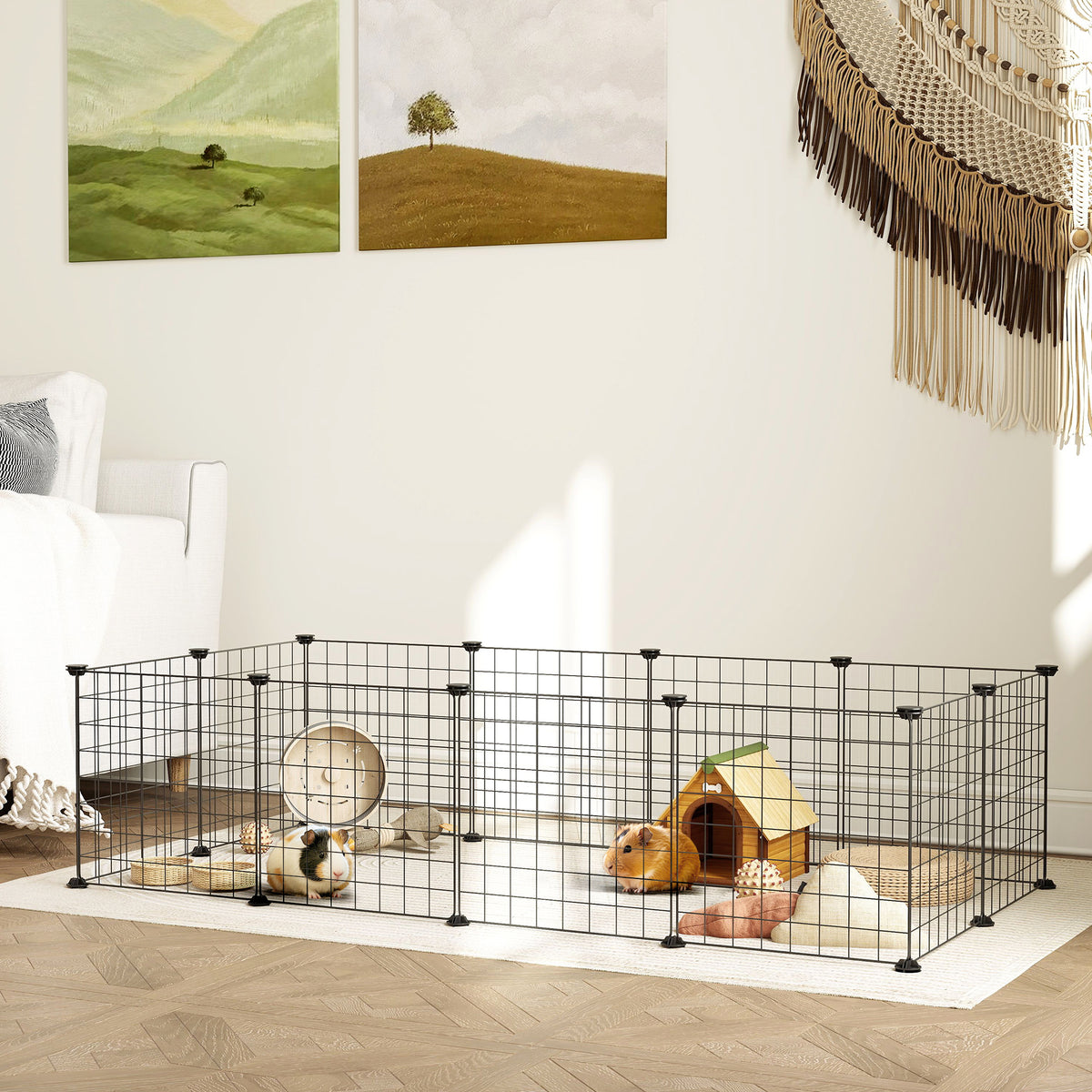 Recinto de Metal para Animais de Estimação Recinto Metálico com 12 Painéis para Pequenos Animais Desmontável DIY 106x73x36 cm Preto — foto 2