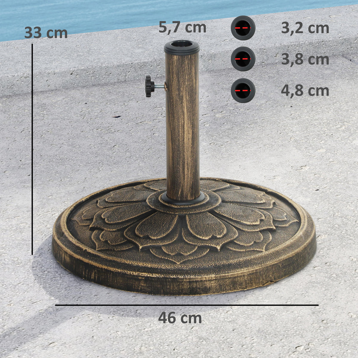 Base para Chapéu de Sol Redonda Suporte para Chapéu de Sol Base para Chapéu de Sol Preenchível com Cimento Peso 12 kg para Jardim Varanda Ø46x33 cm Bronze — foto 3