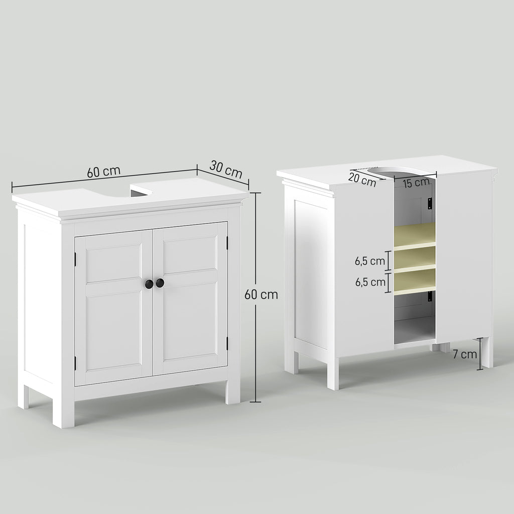 Móvel para Lavatório Pousar Móvel para Lavatório Moderno com Prateleira Ajustável e Portas Magnéticas 60x30x60 cm Branco — foto 3