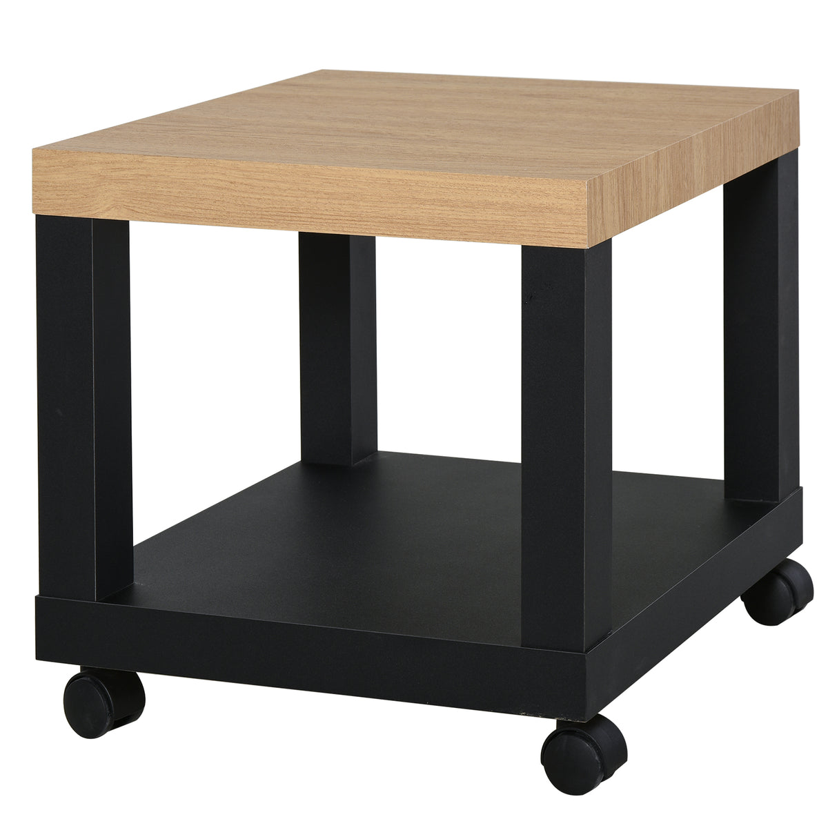 Mesa Auxiliar com Rodas Mesa Auxiliar com Prateleira Aberta para Sofá Dormitório 40x40x40 cm Branco e Madeira Preto e Madeira — foto 1