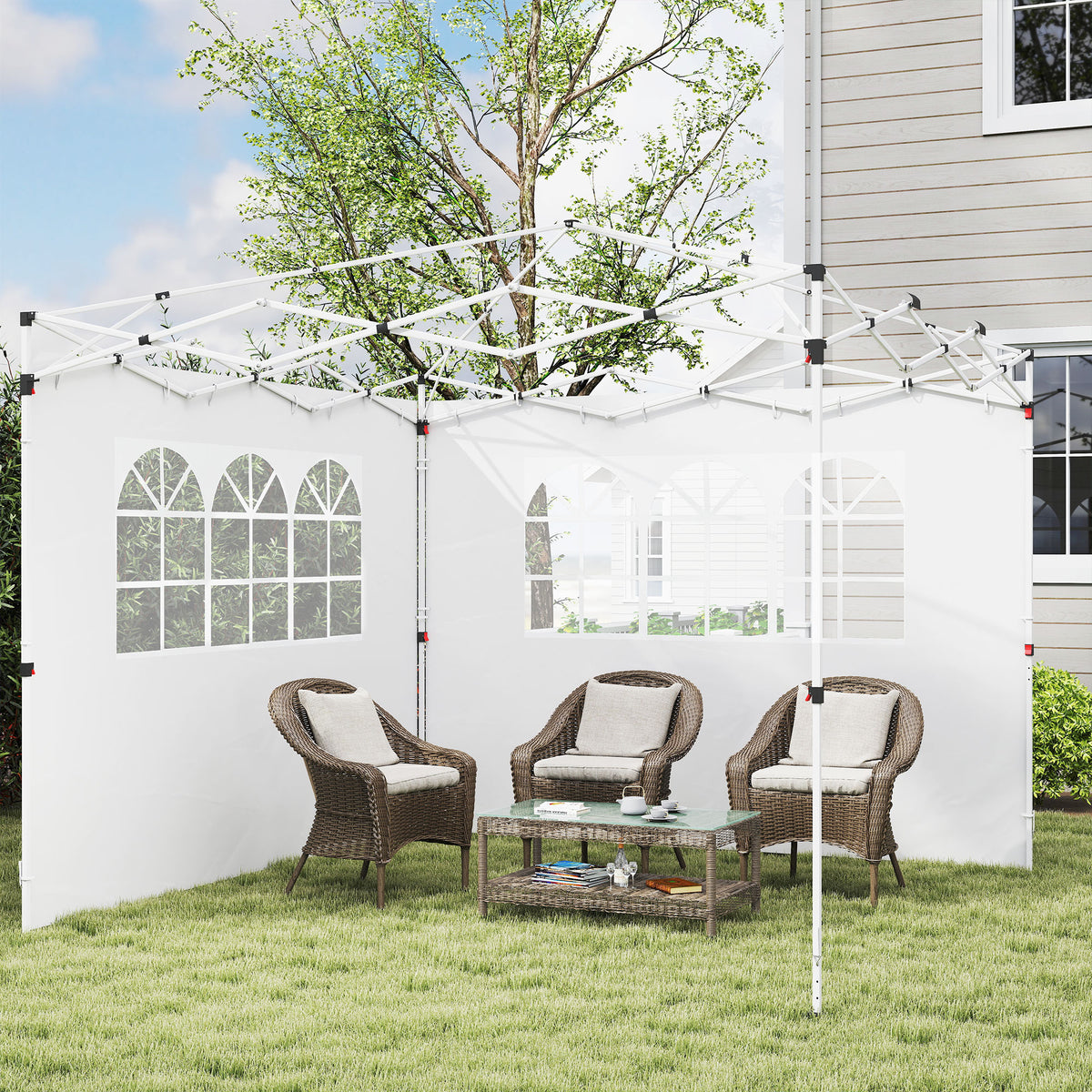 2 Paredes Laterais para Tenda 3x2 m Parede Lateral de Tecido Oxford com 2 Janelas Apto para tendas 3x3 m e 3x6 m Branco — foto 2