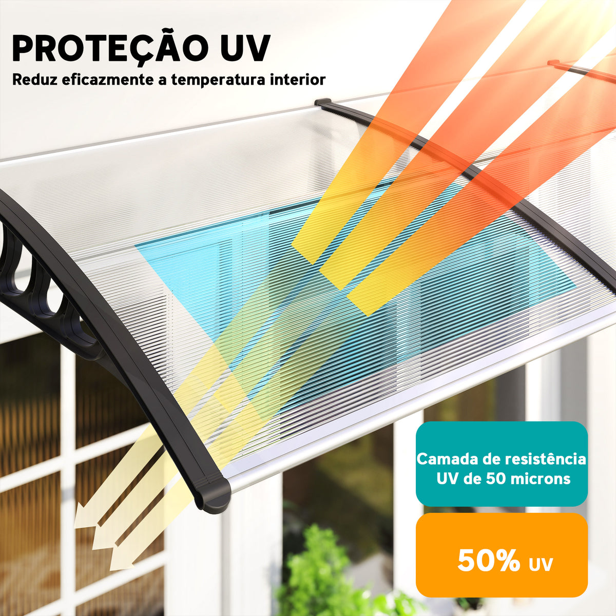 Marquise Exterior para Portas e Janelas, 200x96 cm, Toldo de Proteção contra Sol e Chuva, com Cobertura de Policarbonato, Barras de Alumínio, Transparente — foto 4