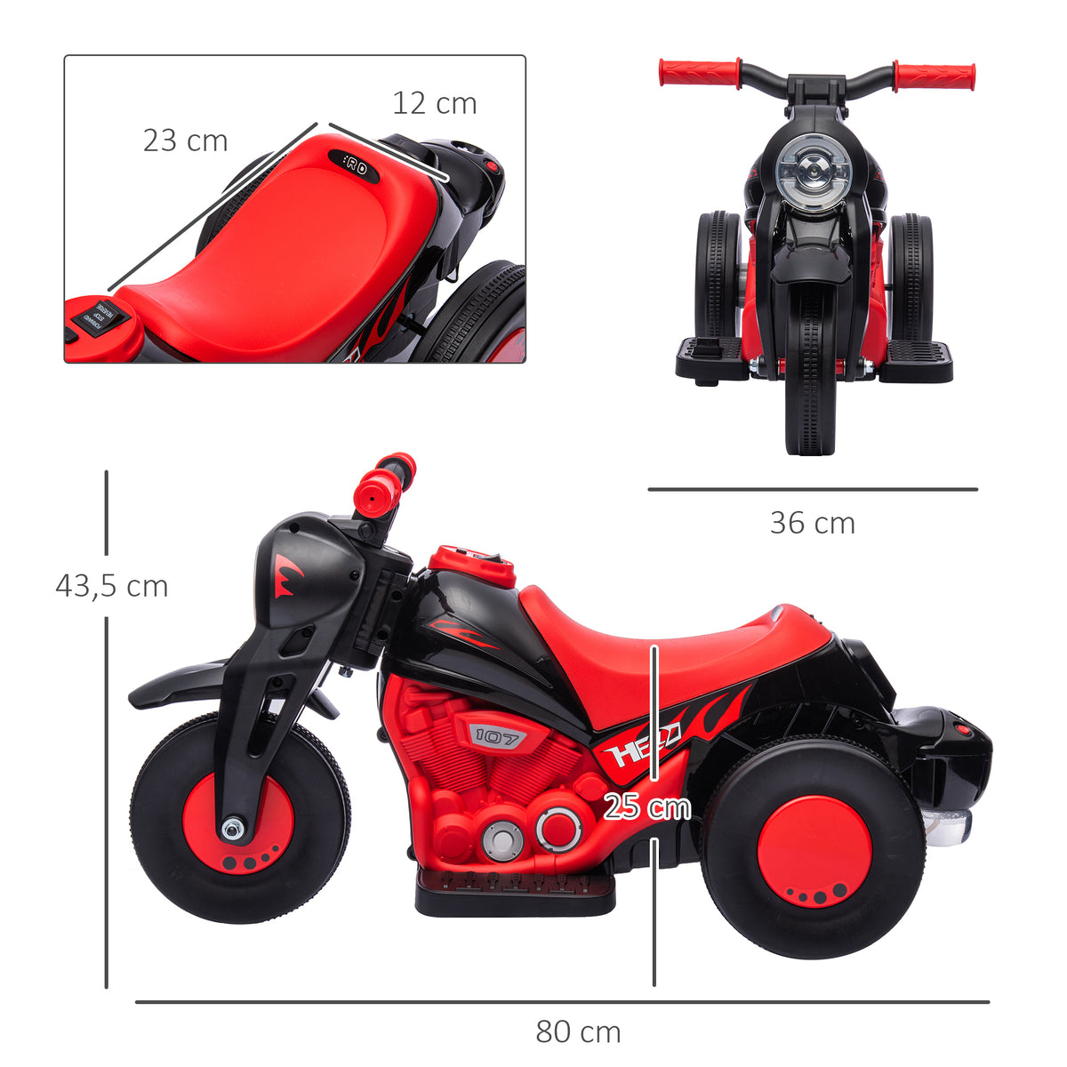 Mota Elétrica para Crianças Acima de 2 Anos Mota a Bateria para Crianças 6V com Função de Fazer Bolhas Farol Música Motocicleta para Crianças com Velocidade 3km/h Carga 30 kg Vermelho — foto 3