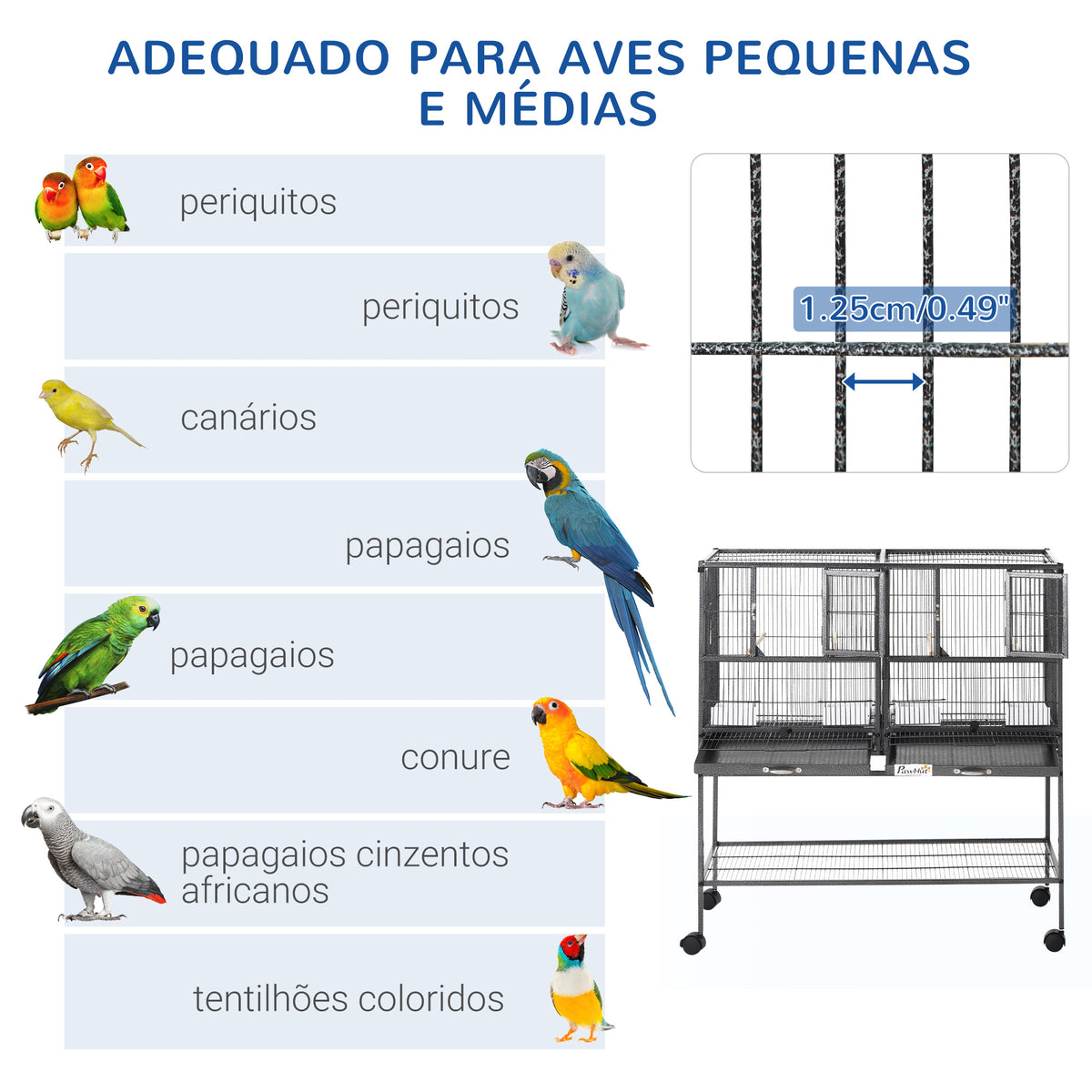 Gaiola dupla para pássaros pequenos Gaiola grande para pássaros com 4 bandejas múltiplas portas 4 Alimentadores 4 Cabides 95x45,5x102 cm Preto — foto 5