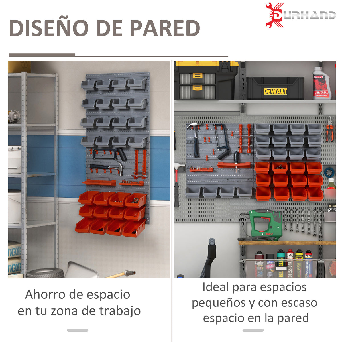 Prateleira de Parede Organizador de Ferramentas Prateleiras de Armazenamento com 28 Caixas Empilháveis ​​e Diferentes Ganchos 95x22x54 cm Cinza e Vermelho — foto 5