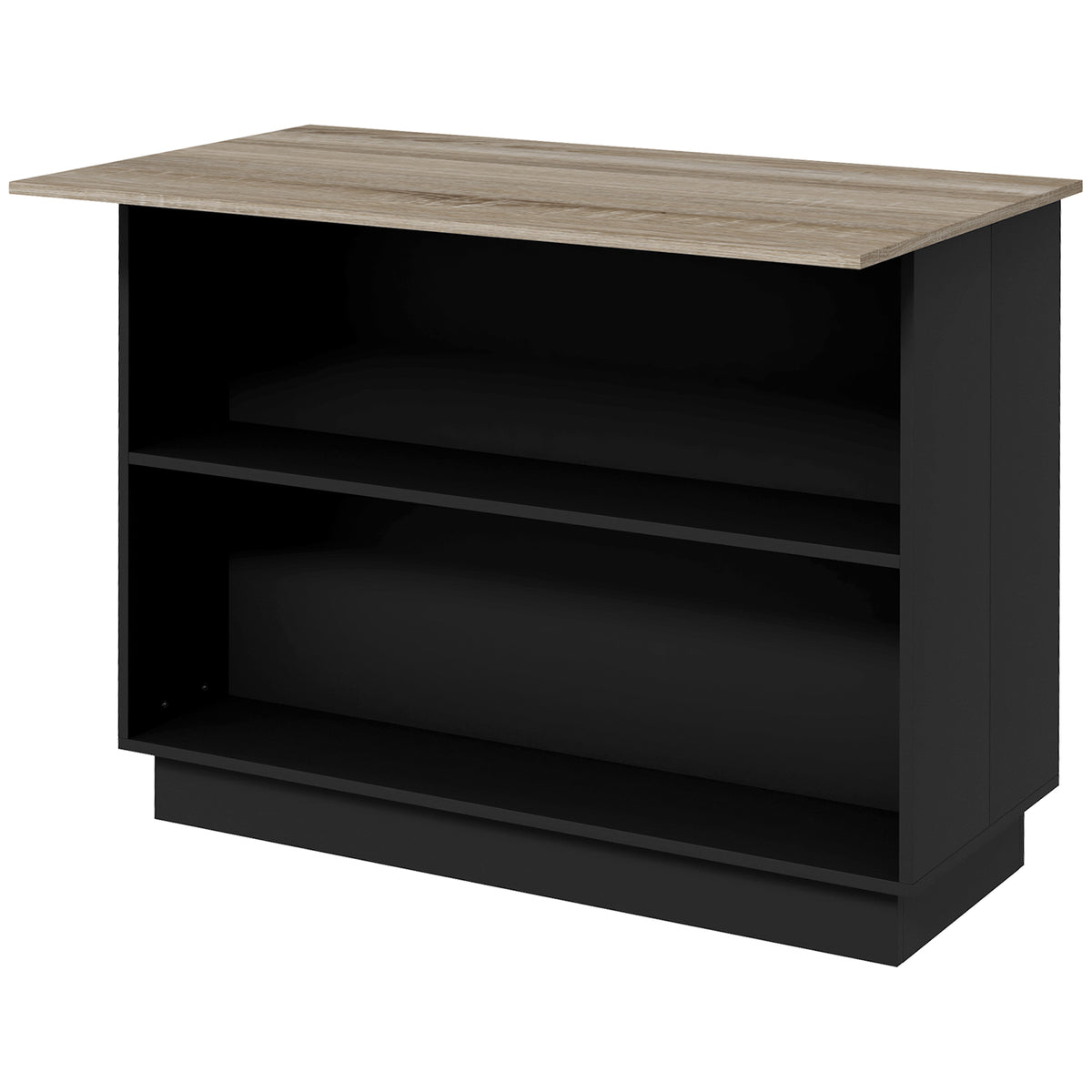 Ilha de Cozinha Móvel Auxiliar de Cozinha com 2 Prateleiras Abertas 2 Portas e Prateleiras Ajustáveis Estilo Moderno Capacidade 100 kg 105x60x82 cm Preto e Carvalho — foto 1