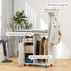 Móvel de Engomar Roupa com Rodas e Suporte Lateral Móvel de Passagem com Tábua de Passar Barra para Roupa Prateleira Ajustável 127,5x43,5x153 cm Branco — foto 6