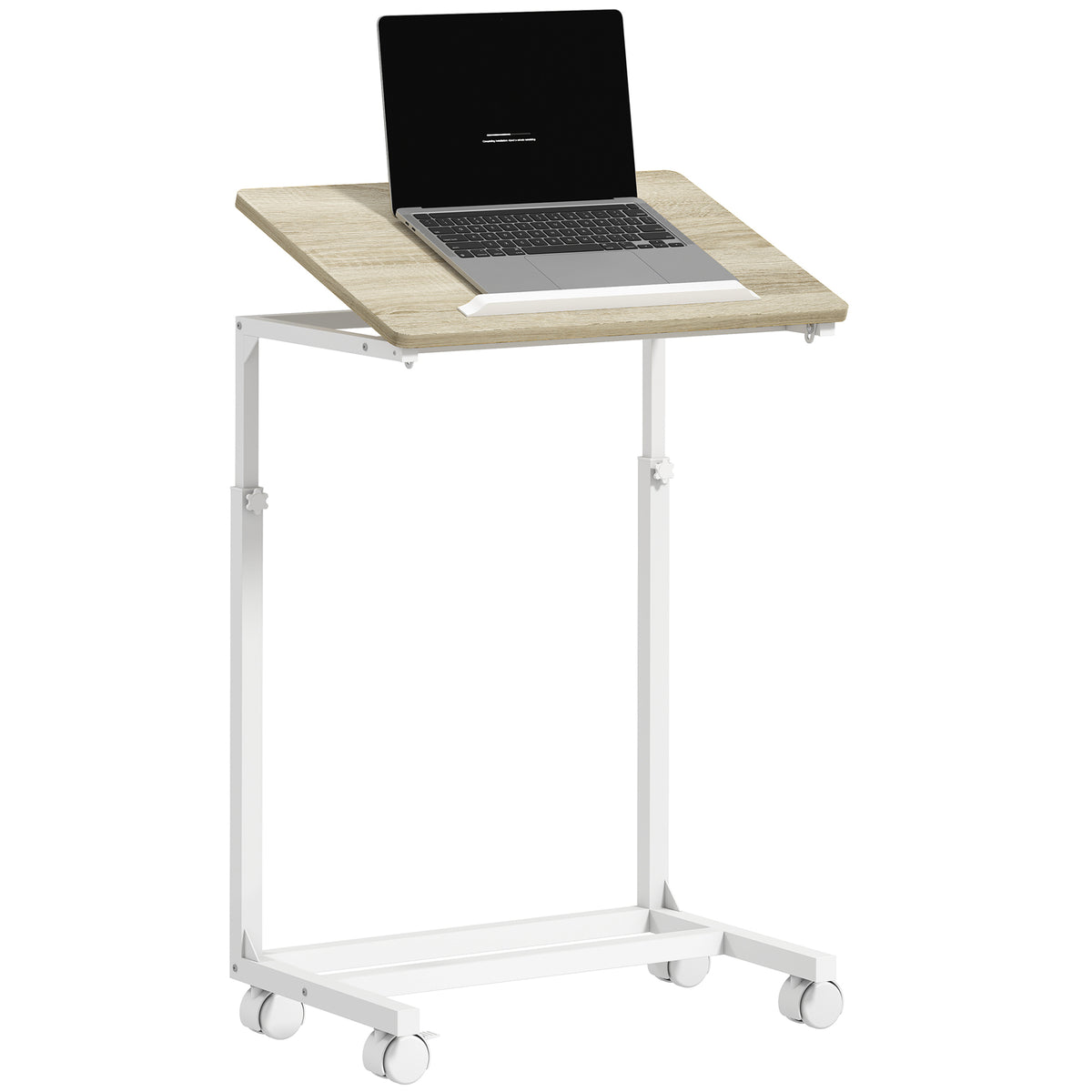 Mesa Auxiliar com Rodas Mesa para Sofá com Altura Ajustável Superfície Inclinável e Estrutura de Metal para Quarto Sala e Escritório 55x36x62,5-82,5 cm Madeira — foto 1