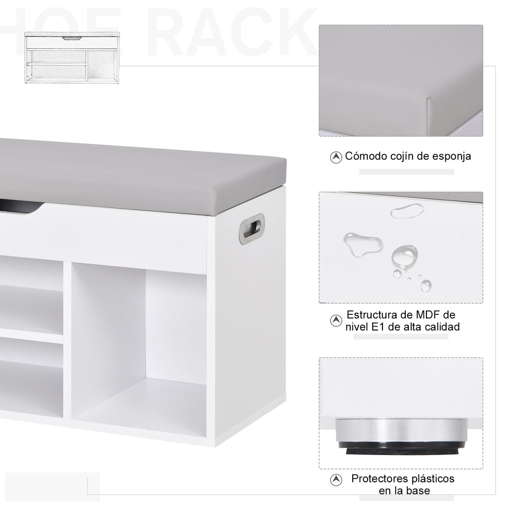 Sapateira com Assento Acolchoado para Entradas e Salões com 1 Gaveta e Prateleira de MDF 80x30x43cm Carga Máxima 120 kg Branco — foto 5