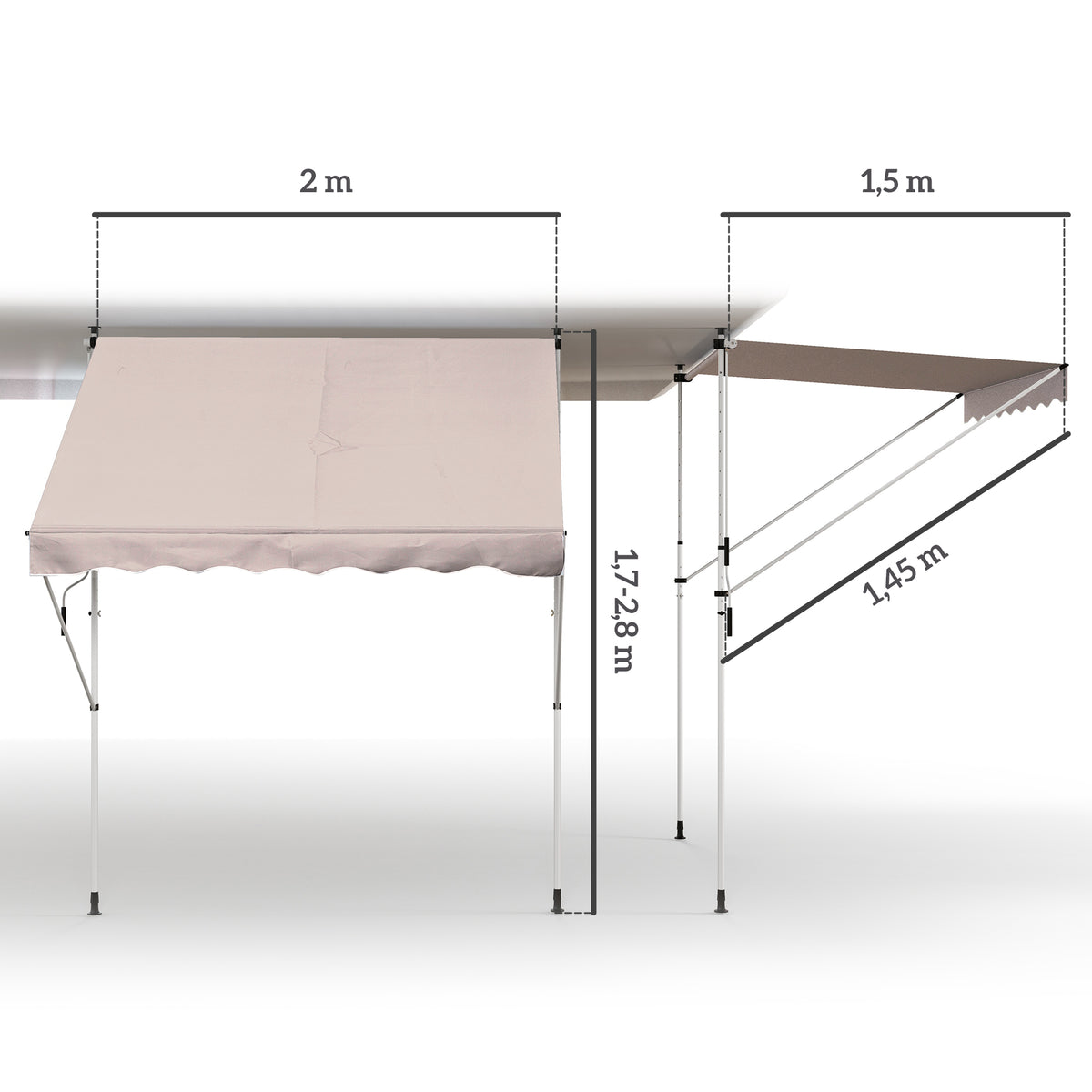 Toldo Manual Retrátil 200x150 cm com Manivela de Alumínio Ângulo Ajustável Proteção Solar para Varanda Jardim Pátio Bege — foto 3