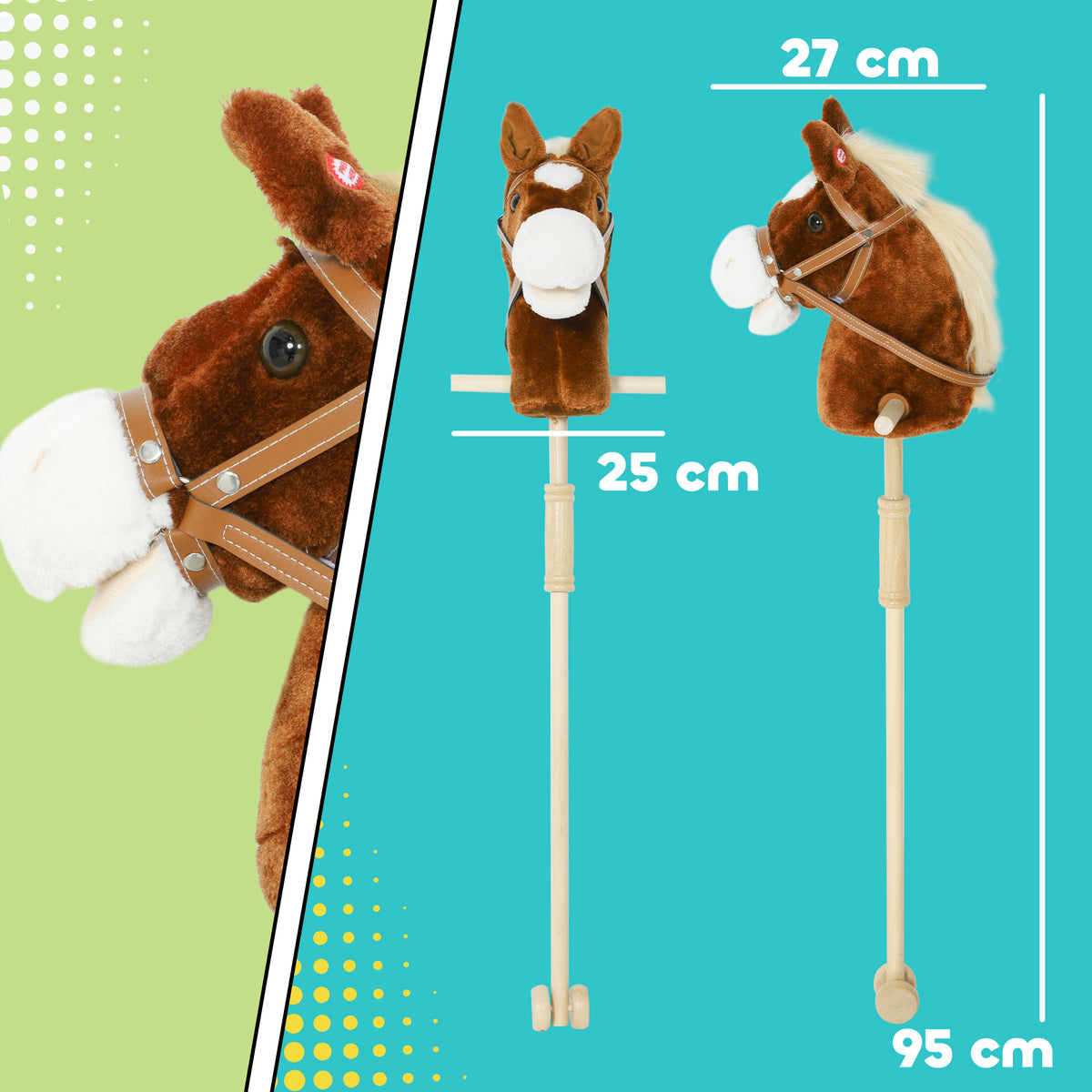 Cavalo com Pau de Madeira Sons e Rodas Cavalo de Brinquedo 95x25x27 cm Castanho — foto 3