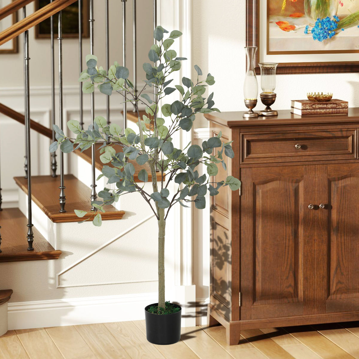 Eucalipto Artificial 150 cm Planta Artificial Decorativa Grande Árvore Artificial de Interior com 230 Folhas Decoração para Casa Escritório Dormitório Verde — foto 2