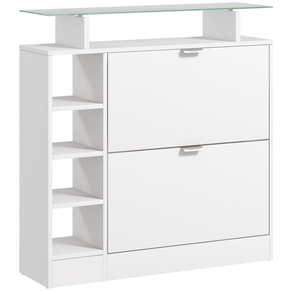 Sapateiro Moderno Sapateiro de Entrada Hall com Gavetas Basculantes, Prateleiras Ajustáveis e Prateleiras Abertas para 12 Pares de Sapatos Sapateiro Estreito para Corredor 89x25x92 cm Branco — foto 1